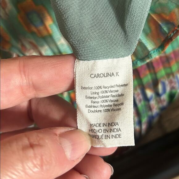 EUC Carolina K x Anthropologie green patterned pleated dress - Picture 13 of 15